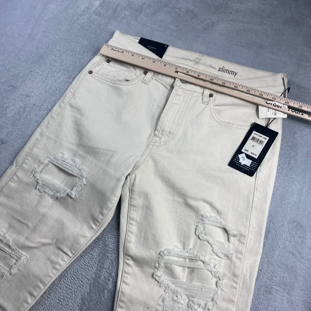 7 For All Mankind Slimmy Slim Straight Distressed Ecru Jeans‎ 31x34 AT511376AP